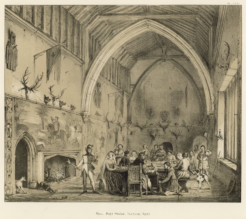 Hall, Moat House, Ightham, Kent af Joseph Nash