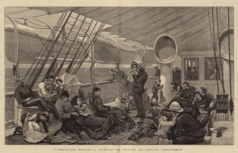 Homeward Bound, en skitse om bord på et indisk troppeskib af Joseph Nash