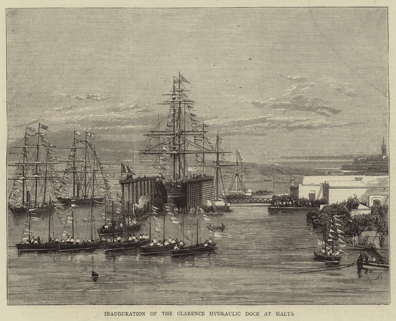 Indvielse af Clarence Hydraulic Dock på Malta af Joseph Nash