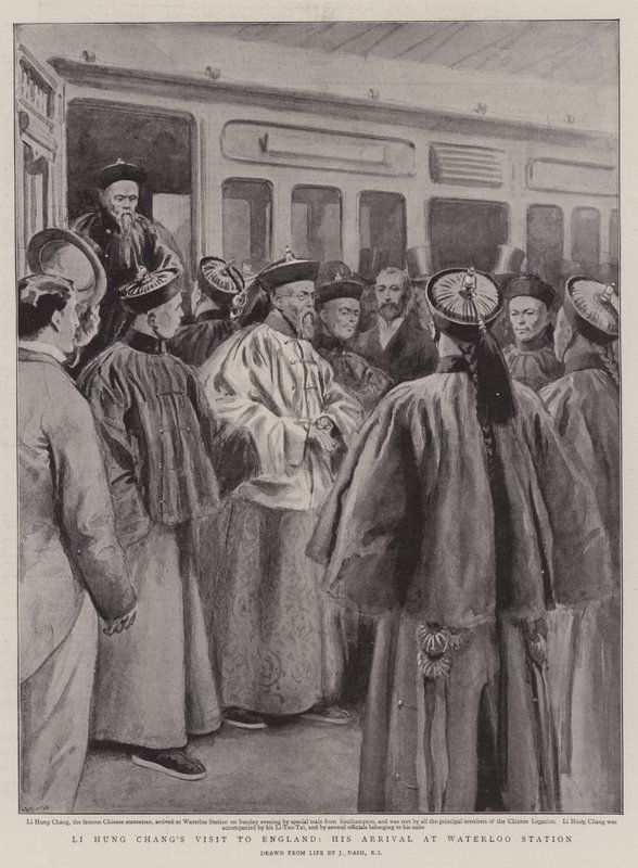 Li Hung Changs besøg i England, hans ankomst til Waterloo Station af Joseph Nash