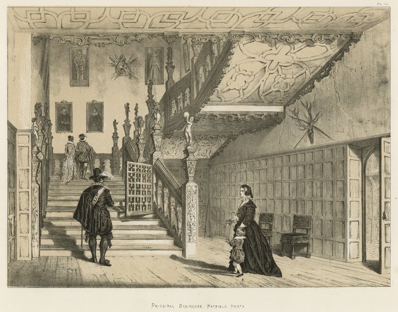 Hovedtrappe, Hatfield, Herts af Joseph Nash