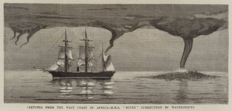 Skitser fra Afrikas vestkyst, HMS Boxer omgivet af Waterspouts af Joseph Nash