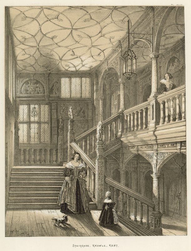 Staircase, Knowle, Kent af Joseph Nash