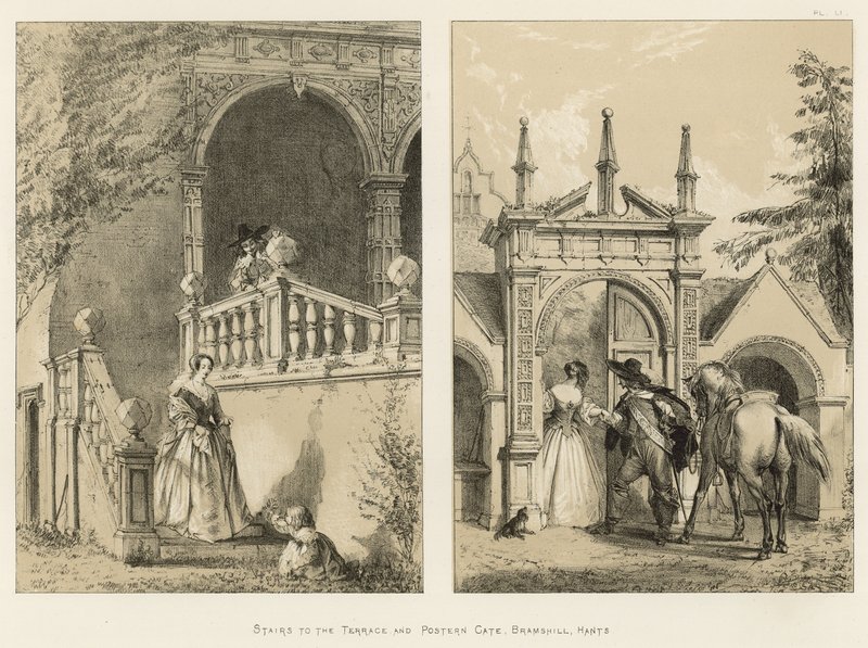 Trapper til terrassen og Postern Gate, Bramshill, Hants af Joseph Nash