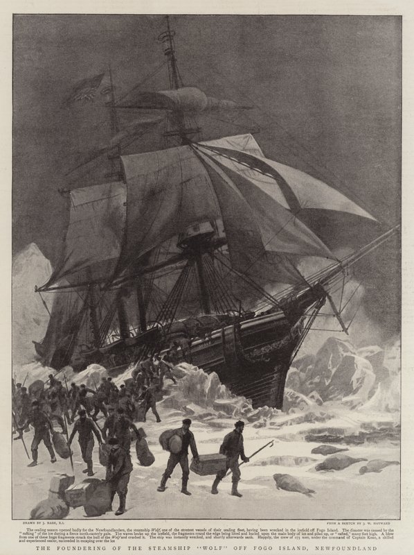 Grundlæggelsen af dampskibsulven ud for Fogo Island, Newfoundland af Joseph Nash