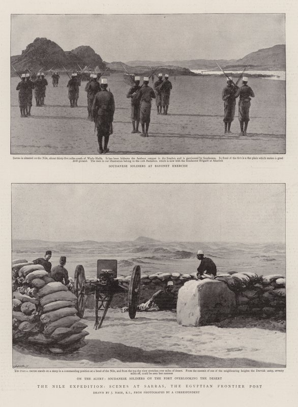 Nilekspeditionen, scener ved Sarras, den egyptiske grænsepost af Joseph Nash