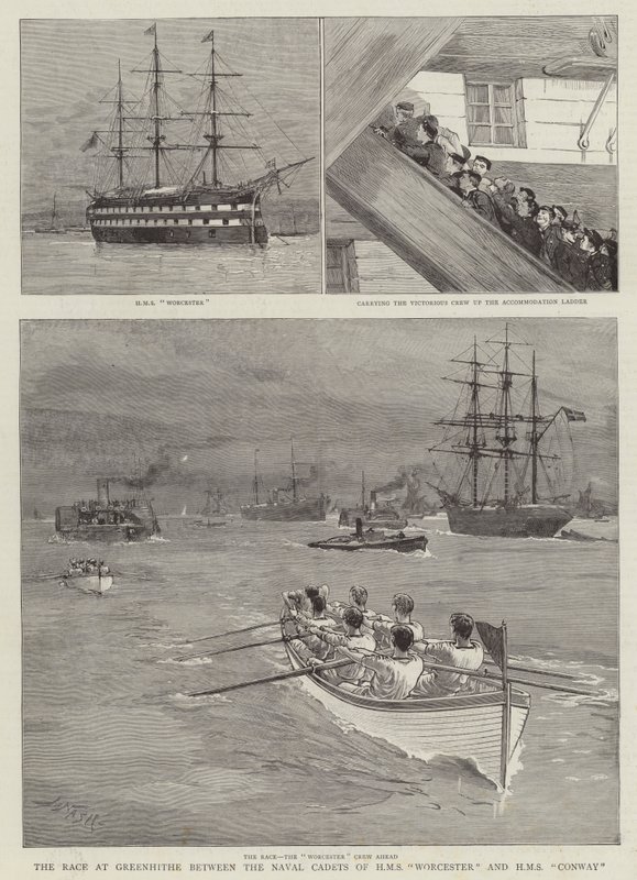 Kapsejlads i Greenhithe mellem flådekadetterne fra HMS Worcester og HMS Conway af Joseph Nash