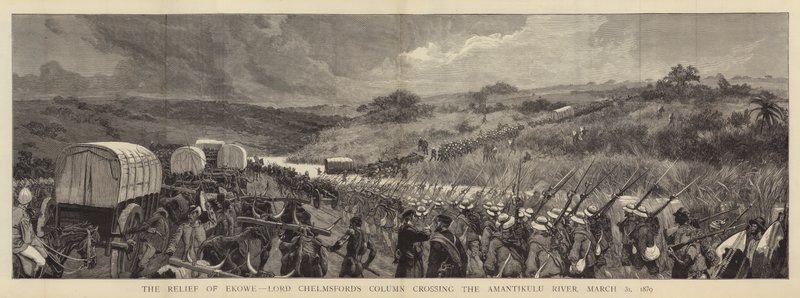 Relieffet af Ekowe, Lord Chelmsfords søjle krydser Amantikulu-floden, 31. marts 1879 af Joseph Nash