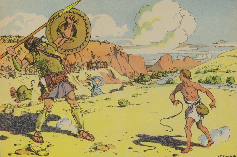 David og Goliat (farvelitografi) af Joseph Porphyre Pinchon