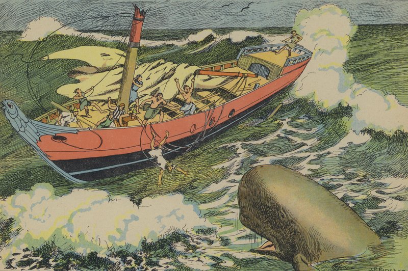 Jonas og hvalen (farvelitografi) af Joseph Porphyre Pinchon