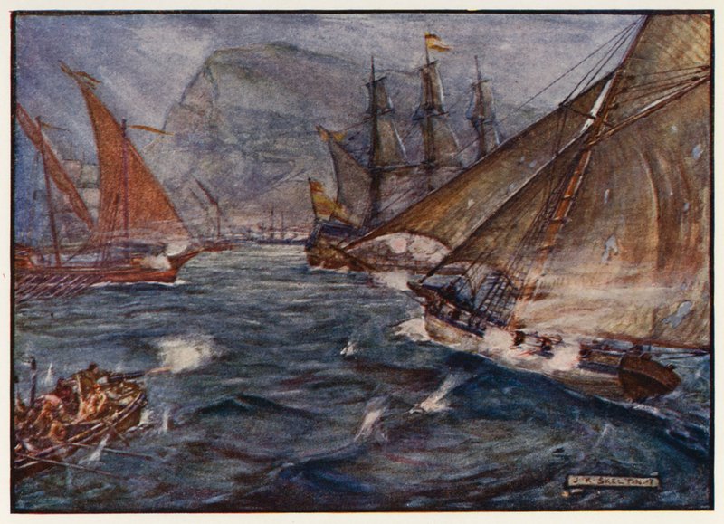 Den britiske kutter Buck undgår den spanske blokade af Gibraltar af Joseph Ratcliffe (after) Skelton