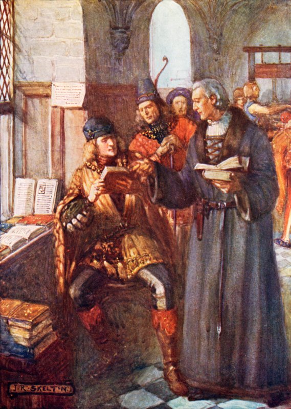 Adelsmænd besøger William Caxtons trykkeri af Joseph Ratcliffe Skelton