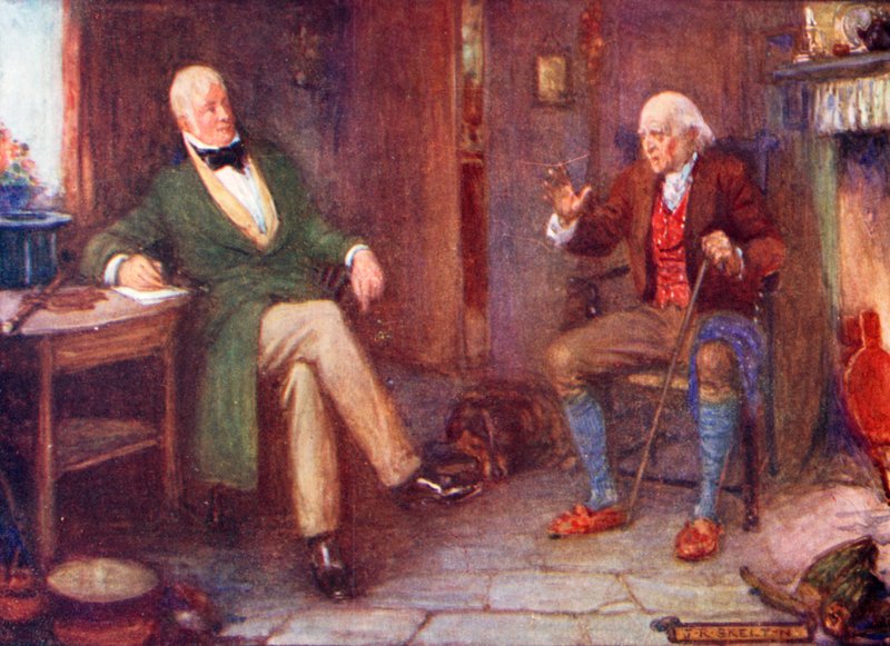Sir Walter Scott besøger en fattig mand i hans sommerhus af Joseph Ratcliffe Skelton
