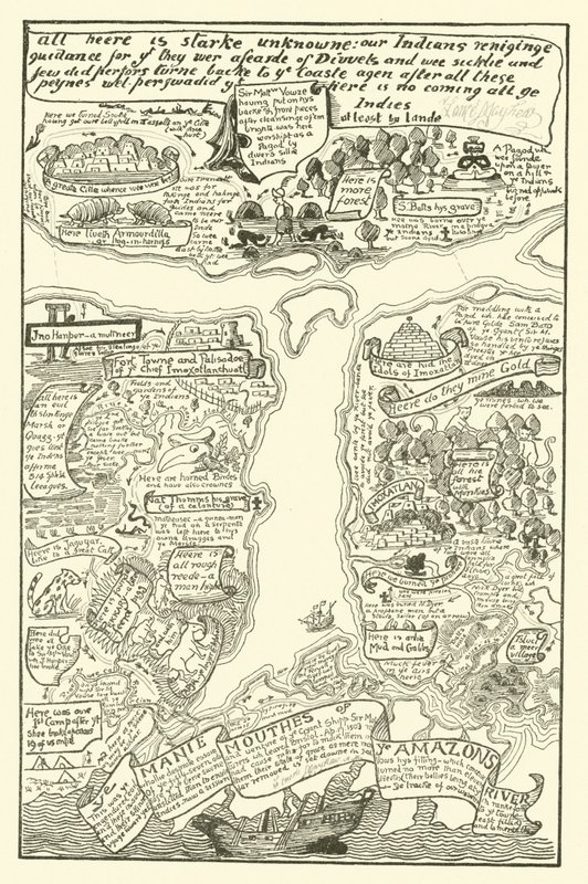 Kort over den uklare Amazonas i rød + sort (gravering) af Joseph Rudyard (after) Kipling