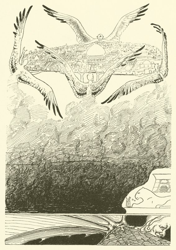 De fire mågevingede djinner (gravering) af Joseph Rudyard (after) Kipling