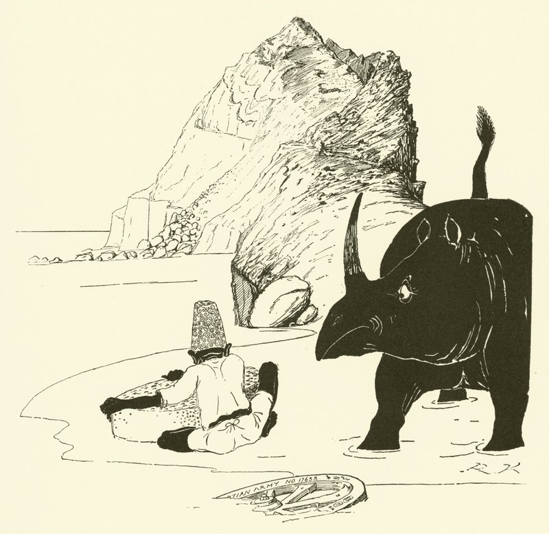 Parseen begynder at spise sin kage (gravering) af Joseph Rudyard (after) Kipling
