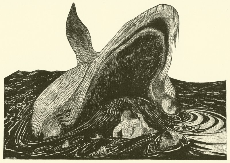 Hvalen, der sluger sømanden (gravering) af Joseph Rudyard (after) Kipling