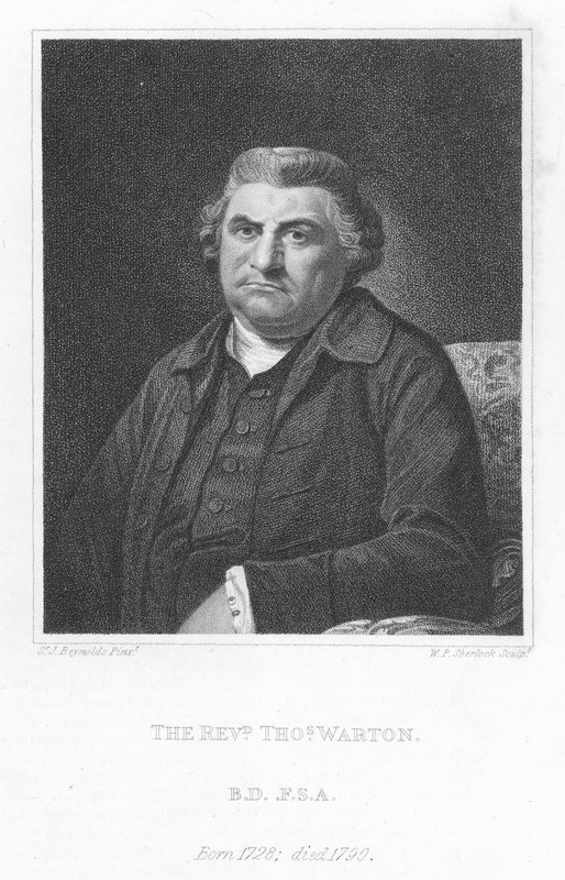Pastor Thomas Warton, engelsk litteraturhistoriker kritiker og digter (gravering) af Joshua (after) Reynolds