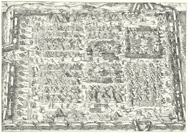 Militær lejr i det 16. århundrede (gravering) af Jost (after) Amman