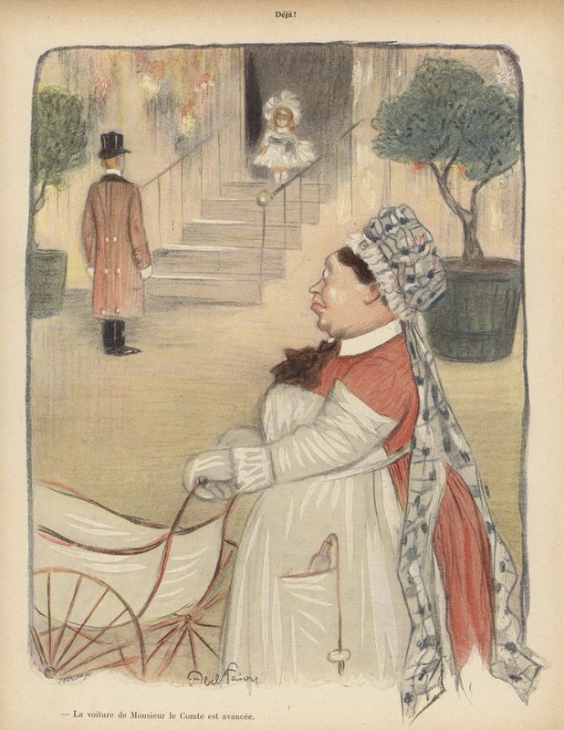 Already!: lille pige, der åbner døren (farve litografi) af Jules Abel Faivre