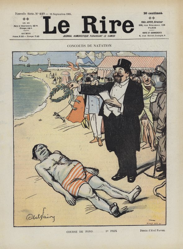Svømmekonkurrence. Illustration til Le Rire af Jules Abel Faivre