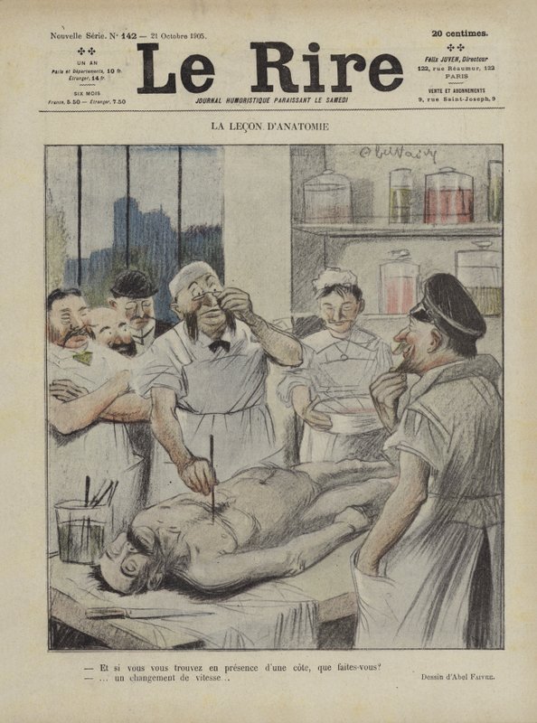 Anatomi lektionen. Illustration til Le Rire af Jules Abel Faivre