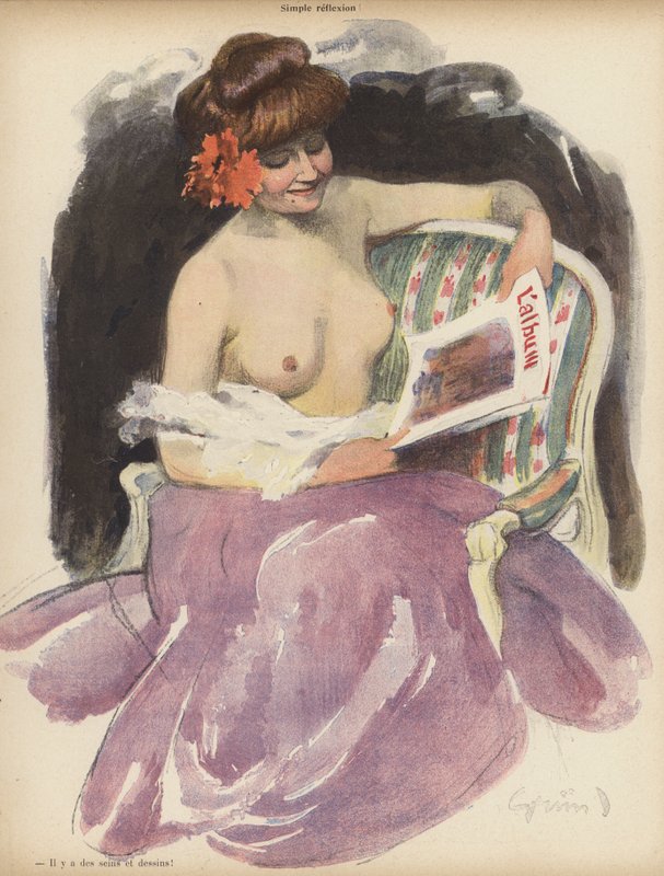 Enkel refleksion (farve litho) af Jules Alexandre Gruen or Grun