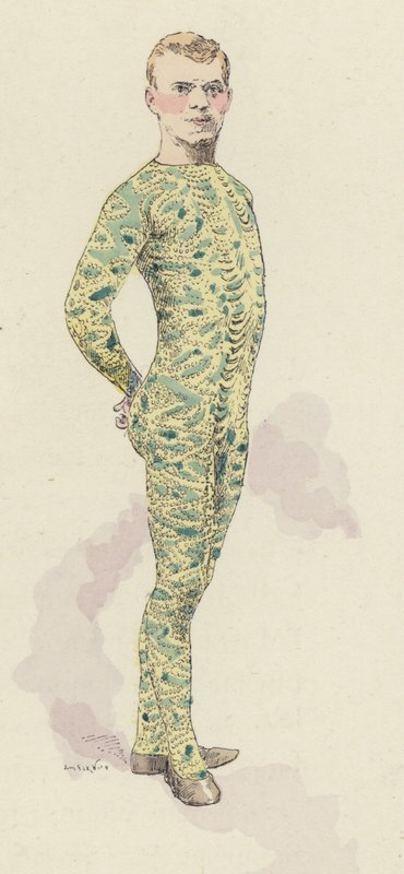 Cirkusgymnast i trikot (farve litho) af Jules Arsene (after) Garnier