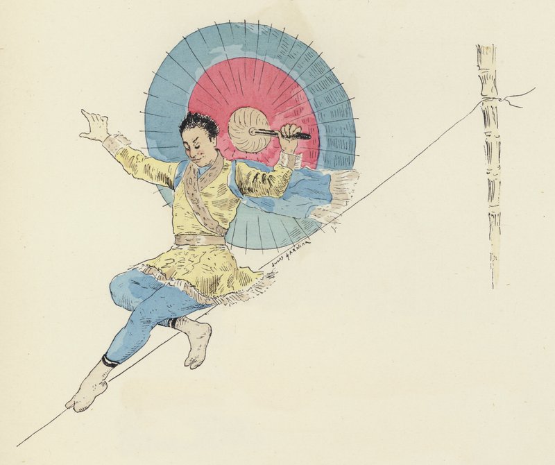Højtrådskunstner (farve litho) af Jules Arsene (after) Garnier