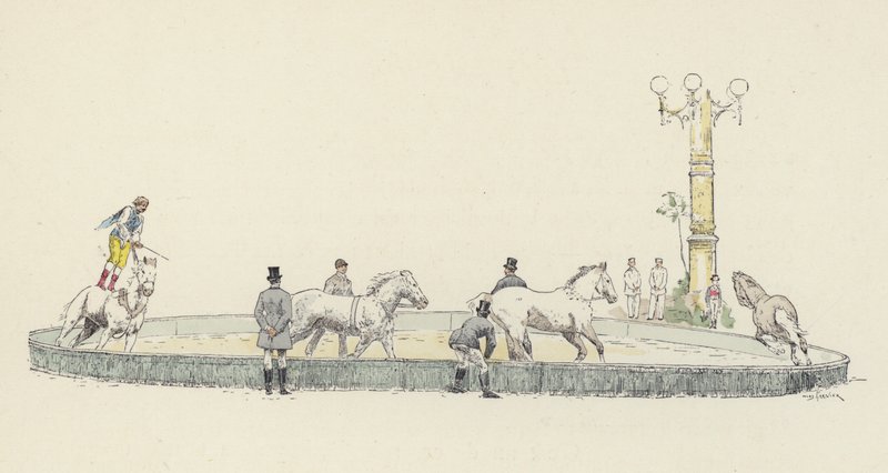 Hesteakt (farve litho) af Jules Arsene (after) Garnier