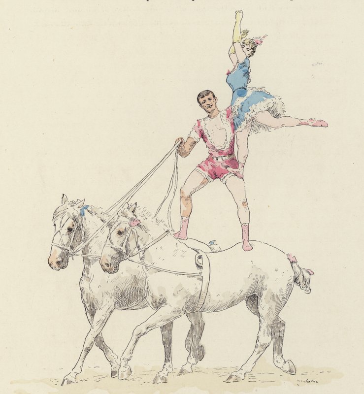 Hesteakt (farve litho) af Jules Arsene (after) Garnier