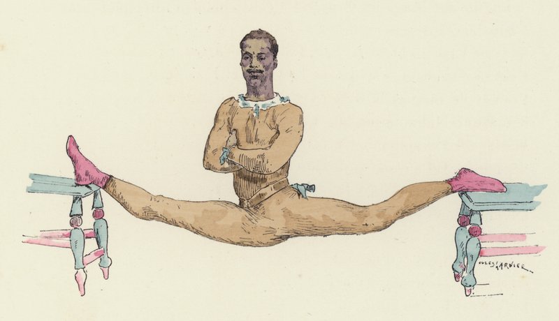 Mandlig gymnast laver splitterne (farve litho) af Jules Arsene (after) Garnier