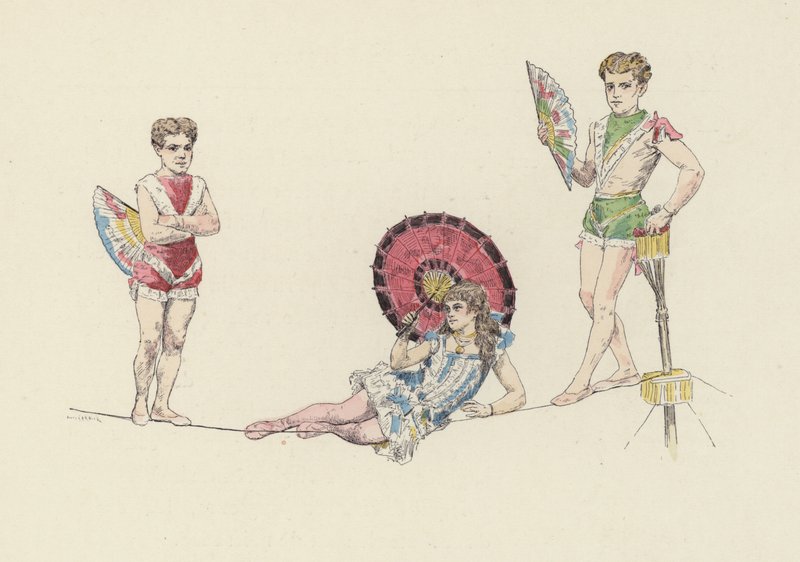 Tightrope kunstnere (farve litho) af Jules Arsene (after) Garnier