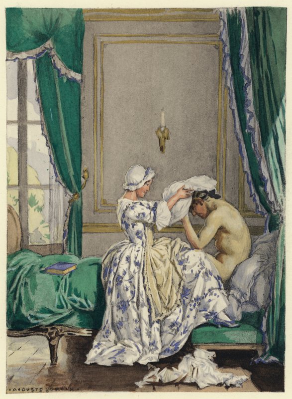 Illustration til Casanovas erindringer (farvelitografi) af Jules Marie Auguste Leroux