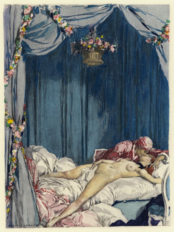 Illustration til Casanovas erindringer (farvelitografi) af Jules Marie Auguste Leroux