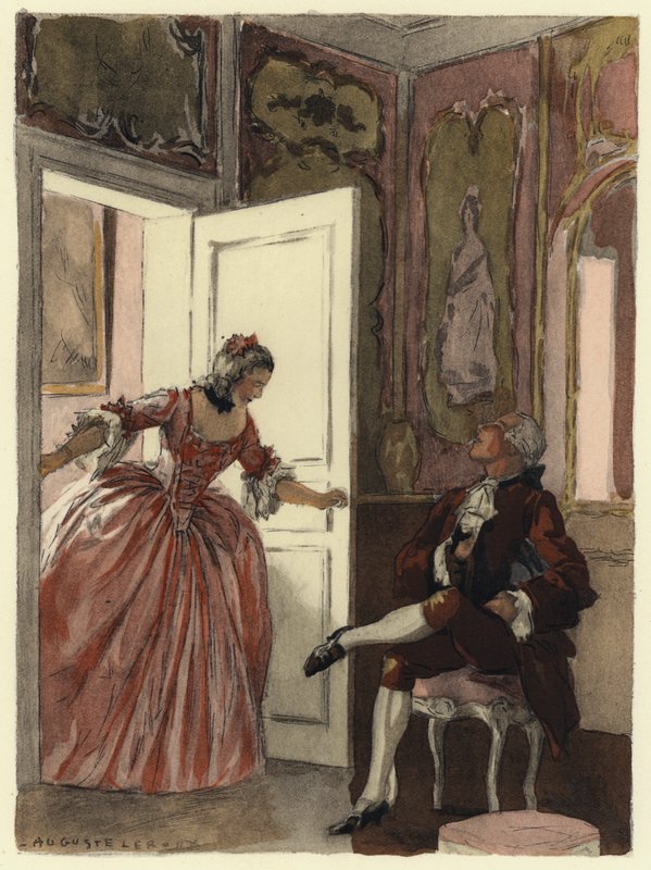 Illustration til Casanovas erindringer (farvelitografi) af Jules Marie Auguste Leroux