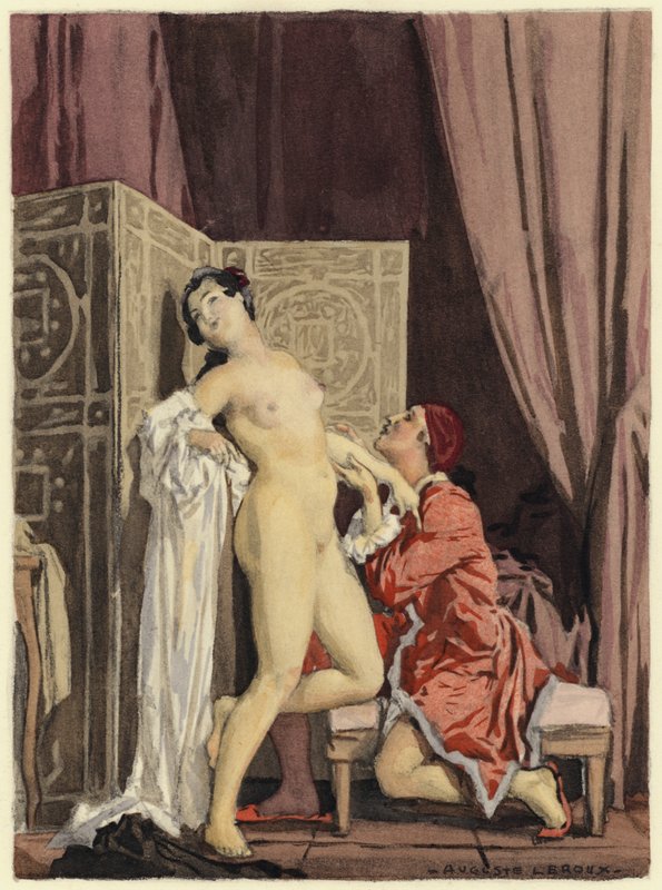 Illustration til Casanovas erindringer (farvelitografi) af Jules Marie Auguste Leroux