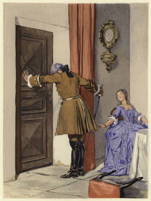 Illustration til Casanovas erindringer (farvelitografi) af Jules Marie Auguste Leroux