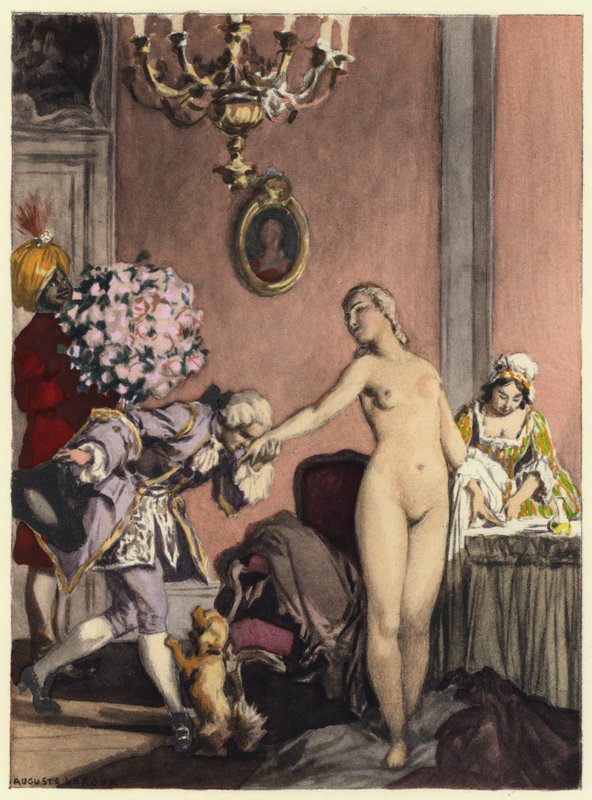 Illustration til Casanovas erindringer (farvelitografi) af Jules Marie Auguste Leroux