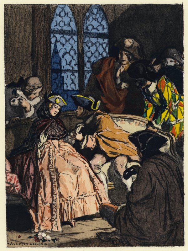 Illustration til Casanovas erindringer (farvelitografi) af Jules Marie Auguste Leroux