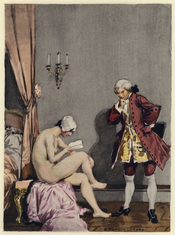 Illustration til Casanovas erindringer (farvelitografi) af Jules Marie Auguste Leroux