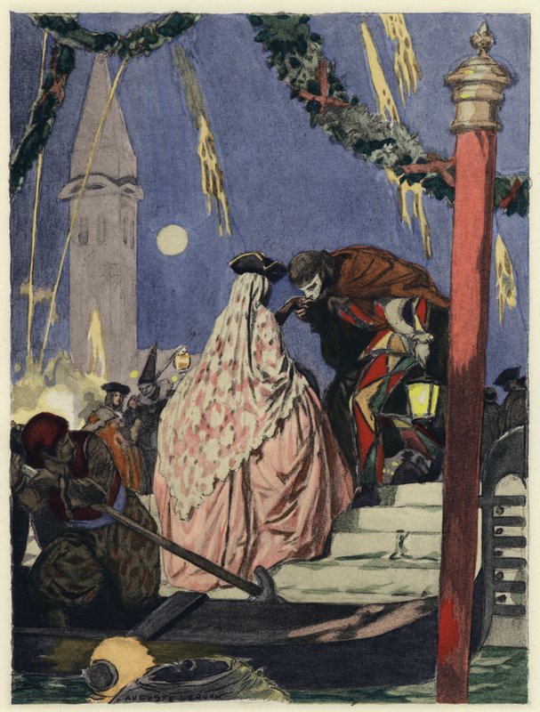 Illustration til Casanovas erindringer (farvelitografi) af Jules Marie Auguste Leroux
