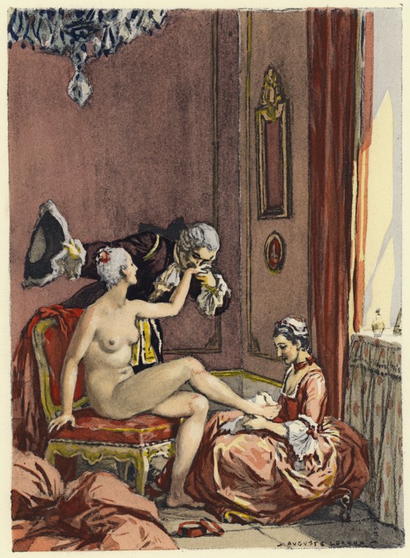 Illustration til Casanovas erindringer (farvelitografi) af Jules Marie Auguste Leroux