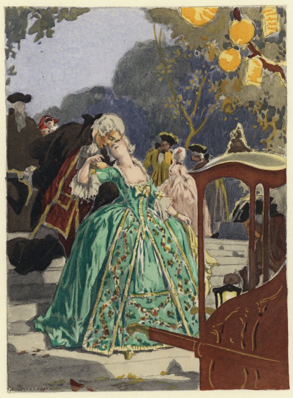 Illustration til Casanovas erindringer (farvelitografi) af Jules Marie Auguste Leroux