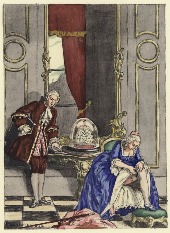 Illustration til Casanovas erindringer (farvelitografi) af Jules Marie Auguste Leroux