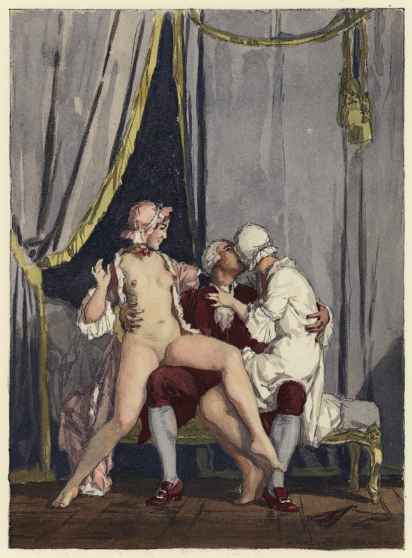 Illustration til Casanovas erindringer (farvelitografi) af Jules Marie Auguste Leroux