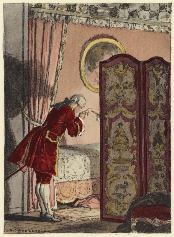 Illustration til Casanovas erindringer (farvelitografi) af Jules Marie Auguste Leroux