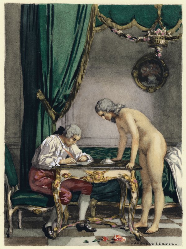 Illustration til Casanovas erindringer (farvelitografi) af Jules Marie Auguste Leroux