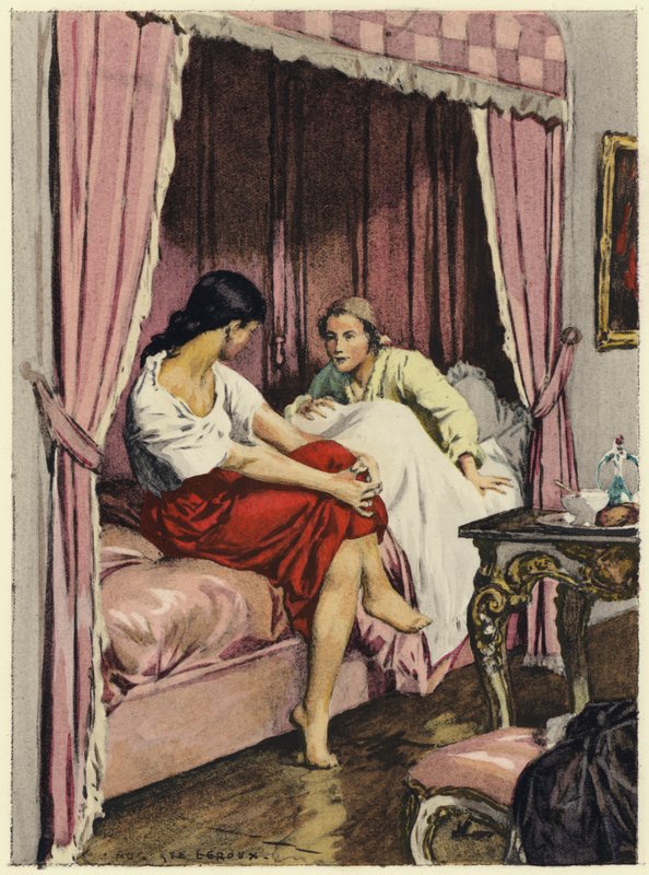 Illustration til Casanovas erindringer (farvelitografi) af Jules Marie Auguste Leroux
