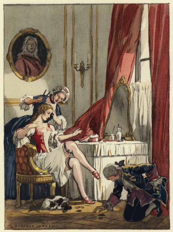 Illustration til Casanovas erindringer (farvelitografi) af Jules Marie Auguste Leroux
